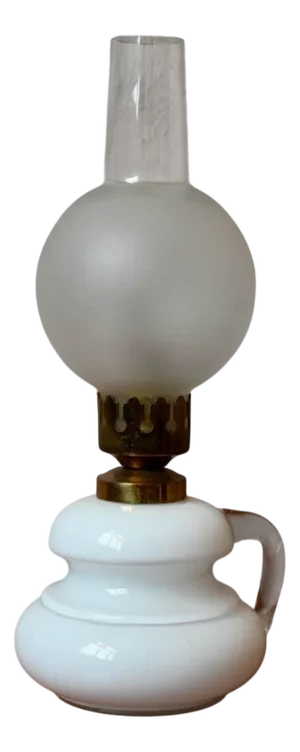 Electrified Table Oil Lamp in White Glass