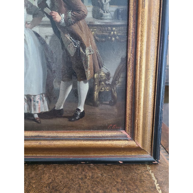 Prudent-Louis Leray Antique 19th Century French Oil Painting Interior Courting Scene For Sale - Image 13 of 17