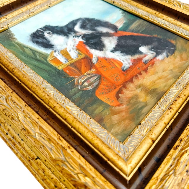 Vintage Oil Painting on Board of King Charles Spaniels After Richard Ansdell - Unsigned For Sale In San Diego - Image 6 of 10