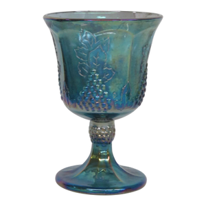 Indiana Glass Iridescent Blue Harvest Grape Goblet 70s Carnival Glass Cup 4731b
