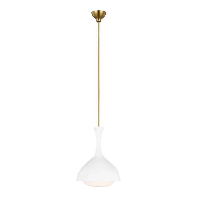 AERIN By Visual Comfort Studio Lucerne 1-Light Small Pendant in Matte White and Burnished Brass For Sale