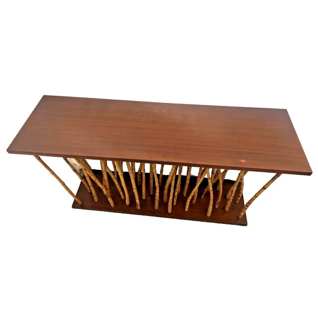 Mid-Century Console Sofa Table Hollywood Regency Bamboo & Wood Forest-Base For Sale - Image 4 of 15