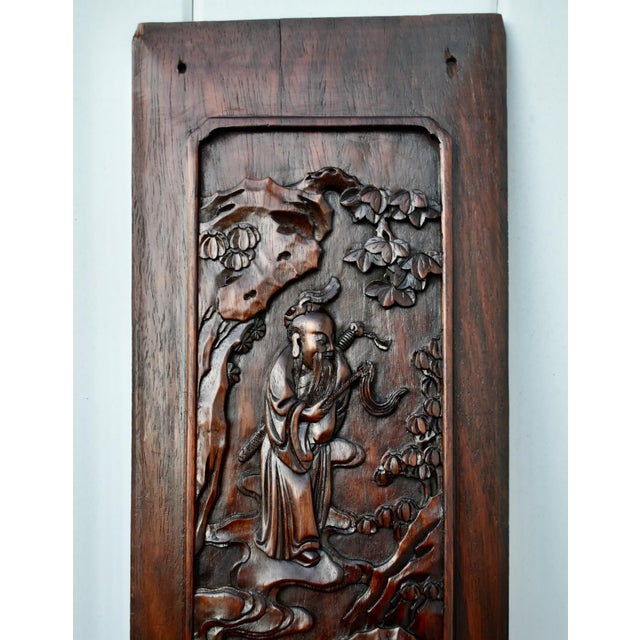 Antique ( Late 19th Century) Unique Plaque has an Asian Style. The Wood is Rosewood. Heavily Carved Rosewood Double Sided...
