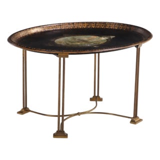 Toile Tray Top Table With Bronze Base, C. 1940 For Sale