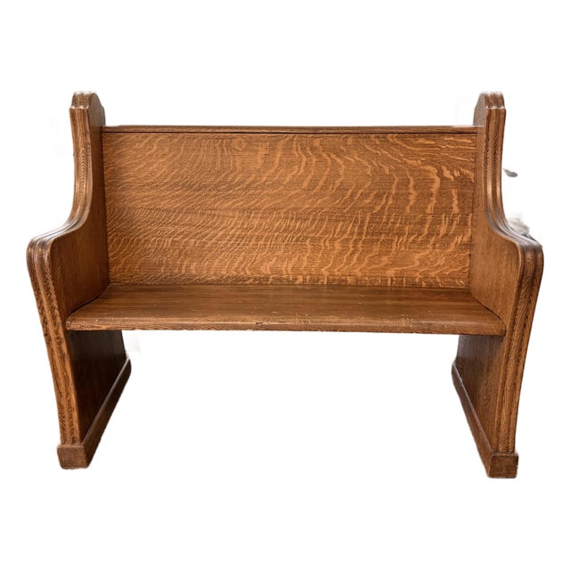 Tiger Oak Antique Carved Church Bench Pew Seating For Sale