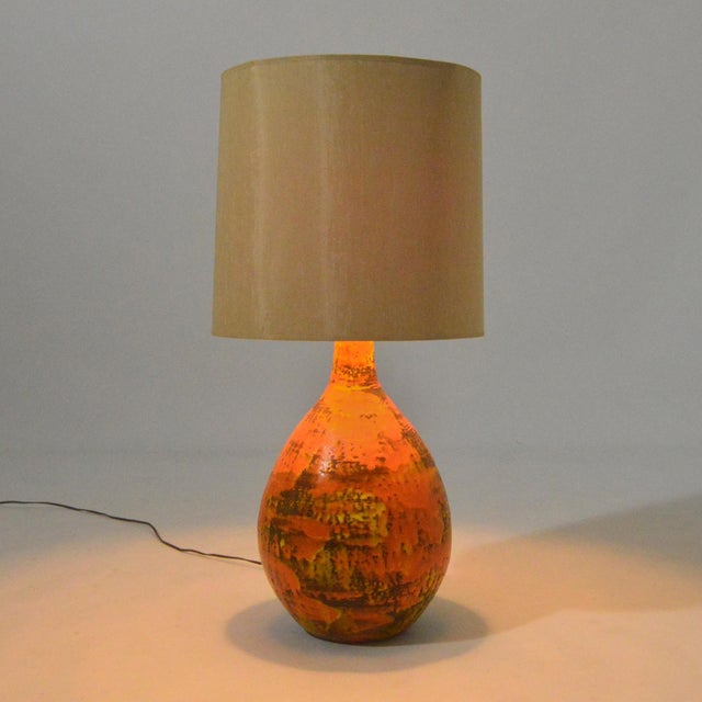 Large Table Lamp with Vivid Orange Glaze in the Manner of Fantoni For Sale - Image 4 of 9