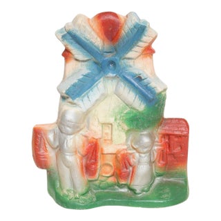 Vintage Painted Chalkware Carnival Chalk Children With Windmill Sculpture / Figurine For Sale