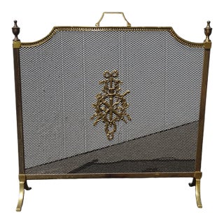 Vintage French Louis XVI Style Brass Fireplace Screen Maison Jansen Style For Sale