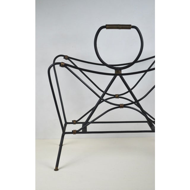 French Modernist Black Metal Magazine Rack attributed to Jacques Adnet, 1950s For Sale - Image 12 of 14