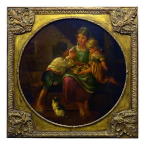 Edgar Lapierre, Family Scene, 1990s, Oil on Canvas, Framed