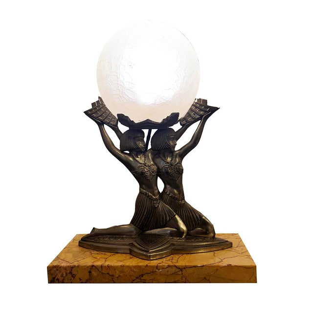 Art Deco Table Lamp with Female Figure, 1930 For Sale - Image 3 of 10