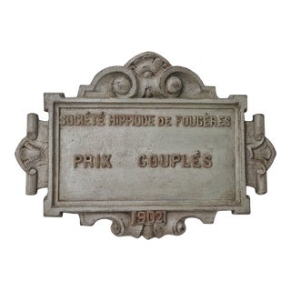 1902 French Antique Equestrian Trophy Medal Wall Plaque For Sale