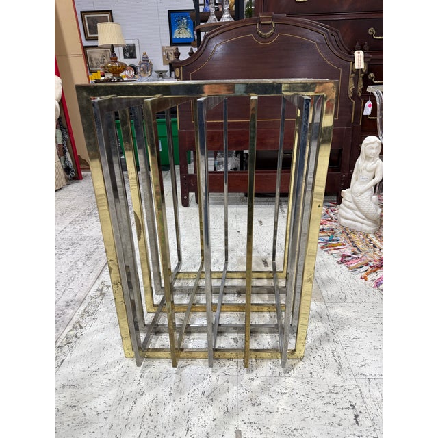 Chrome 1970s Pierre Cardin Chrome and Brass Cage Dining Table Base France For Sale - Image 8 of 8