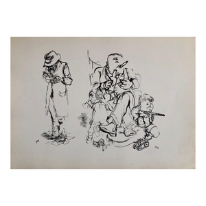 George Grosz, 1936 Lithograph Interregnum, Cigar, Kid w Toy Gun, Small Edition Weimar Germany, 1936