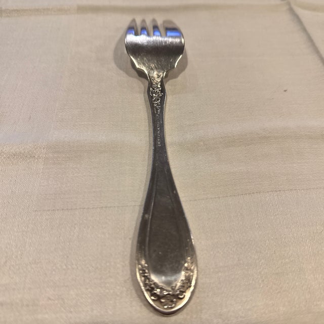 Wallace Silversmiths Antique Wallace “Blossom” Silver Plate Meat Fork For Sale - Image 4 of 6