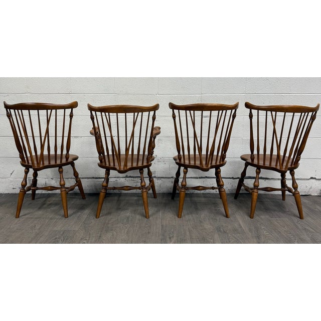 Vintage Ethan Allen Heirloom Maple Nutmeg Fiddleback Duxbury Dining Chairs For Sale - Image 10 of 12