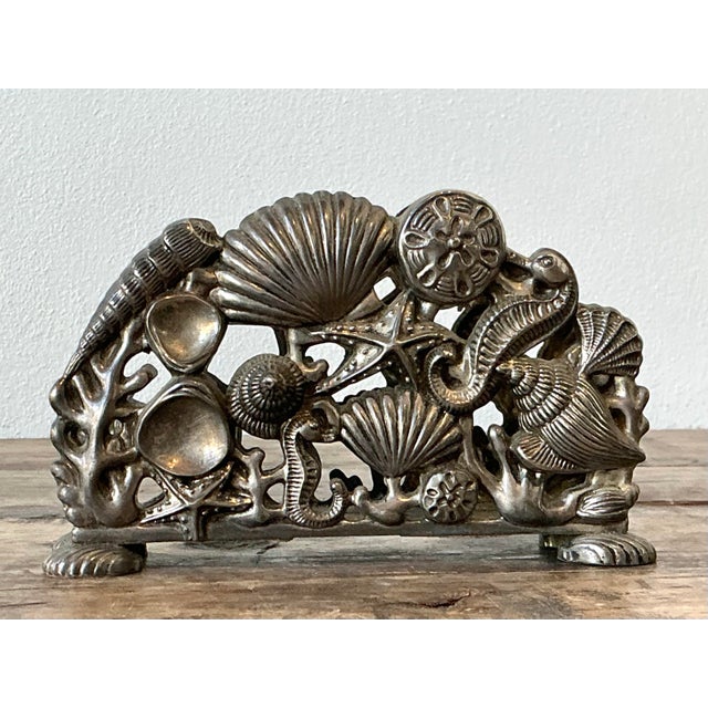 Metal Vintage Coastal Cast Metal Undersea Napkin Holder For Sale - Image 7 of 12