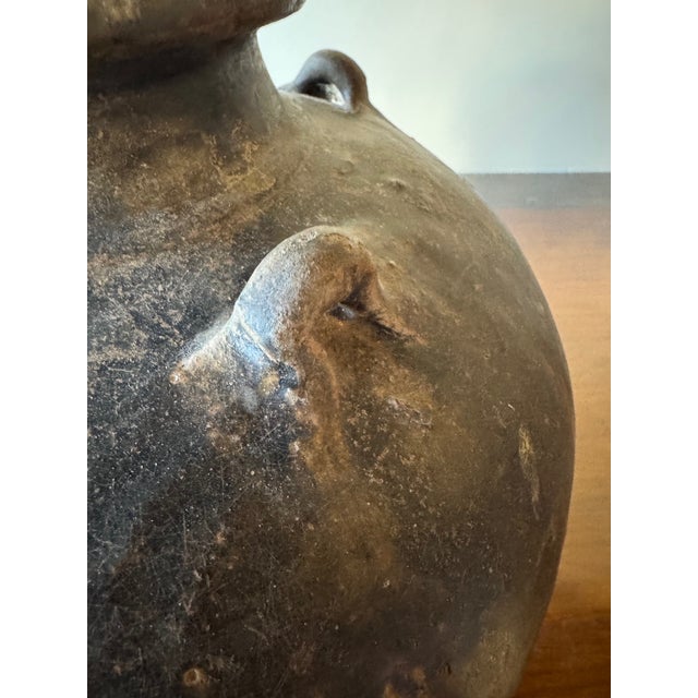 Brown Antique Chinese Brown Martaban 16".5 Ceramic Drip Glazed Storage Jar For Sale - Image 8 of 12