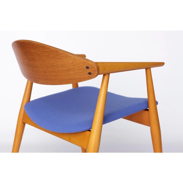 Wood Vintage Beech and Teak Armchair with Blue Upholstery, Germany, 1960s For Sale - Image 7 of 10