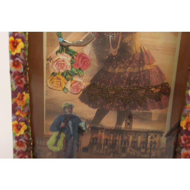 Vintage Folk Art Decoupage Found Object Shadow Box With Belle Epoch Performer For Sale - Image 12 of 15