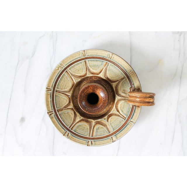 Mid 20th Century Vintage Studio Art Pottery Candle Holder Hurricane Style Lamp For Sale - Image 5 of 9