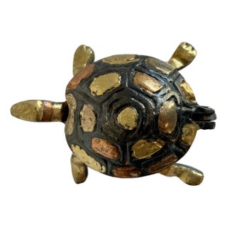Vintage Mid-Century Mixed-Metal Turtle Hinged Ashtray For Sale