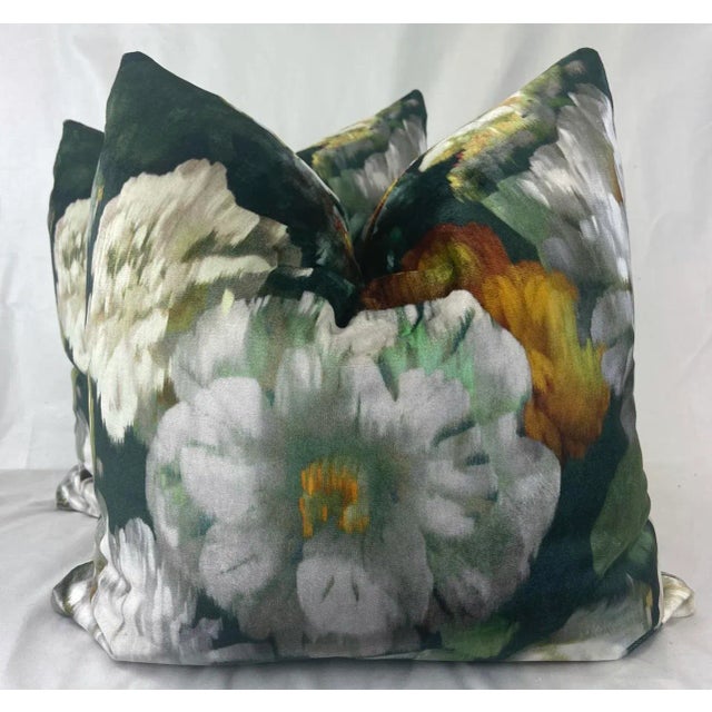 Textile Romo Black Edition “Herbaria Velvet” in Obsidian Pillows- a Pair For Sale - Image 7 of 7