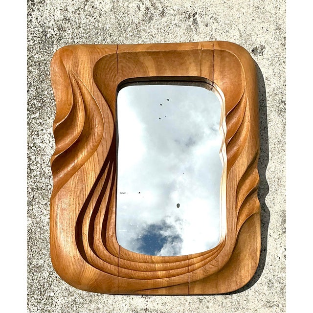 Vintage Hand Carved Wave Mirror For Sale In West Palm - Image 6 of 12