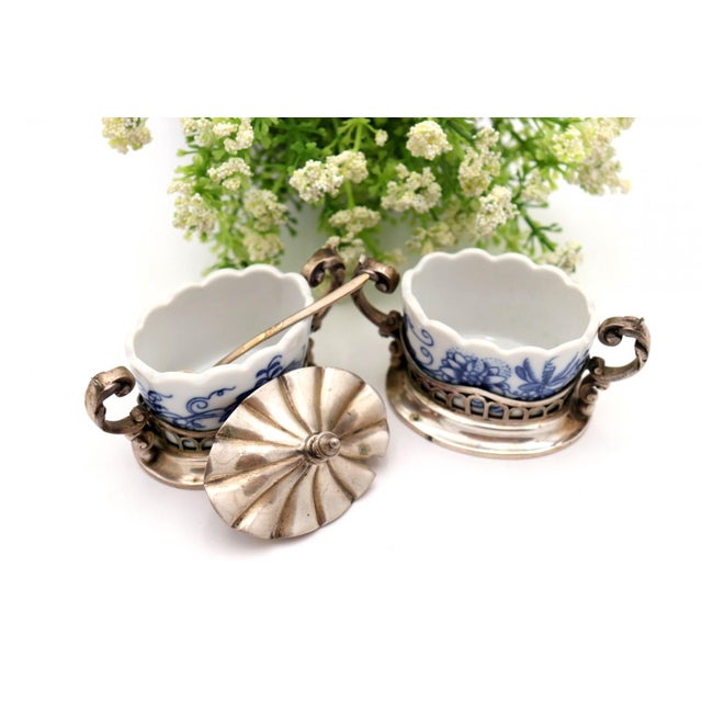 Porcelain Salt and Pepper Shakers with Silver Frame, Set of 2 For Sale - Image 3 of 6
