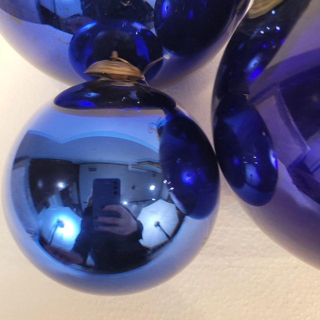 Late 19th Century Indigo Blue Spheres in Eglomisé Glass, France, 1930s, Set of 4 For Sale - Image 14 of 18