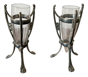 Pair of Art Nouveau / Jugendstil Silver-Plated and Glass Vases, Central Europe, Circa 1900, Set of 2