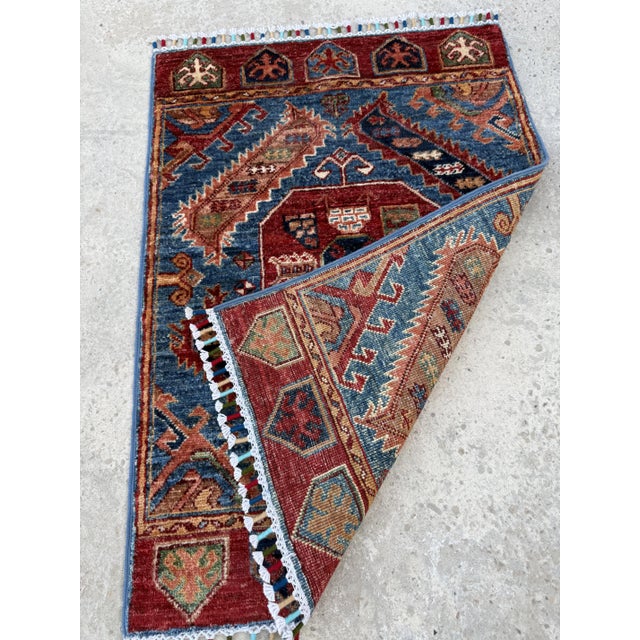 Blue Afghan Kazak Rug, 2 X 3 For Sale - Image 10 of 11