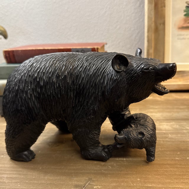 1920s Black Forest Carved Wood Bear and Cub Sculpture For Sale - Image 5 of 10