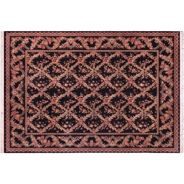 Black Art Nouveau Basan Pak-Persian Black/Black Wool Rug - 9'2'' X 12'3'' For Sale - Image 8 of 9
