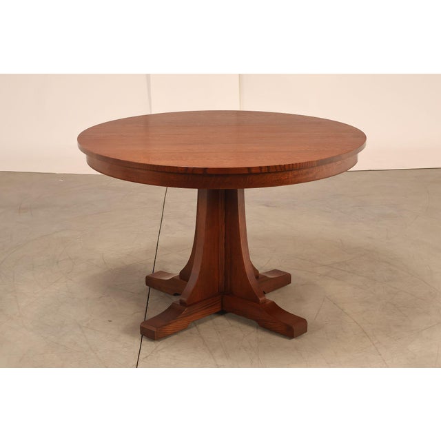 Stickley Mission Collection 46" Round Oak Pedestal Dining Table For Sale - Image 12 of 18