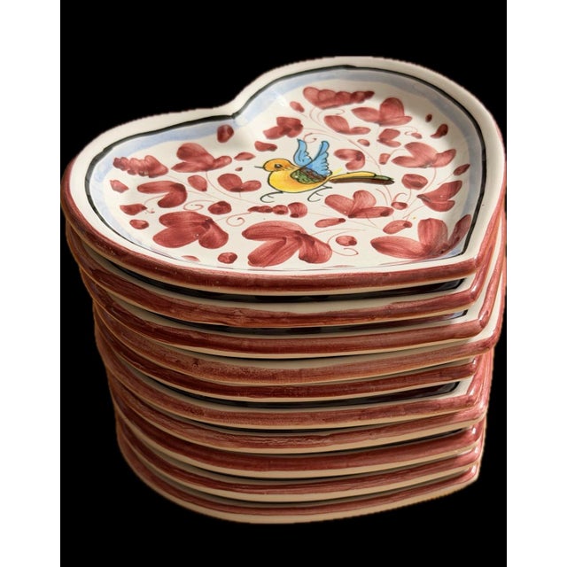 Vintage Italian Deruta Majolica Ceramic Heart Shape Plates - Set of 10 For Sale - Image 11 of 12