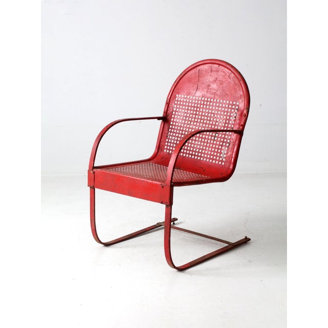Mid 20th Century Mid Century Red Metal Patio Chair For Sale - Image 5 of 12