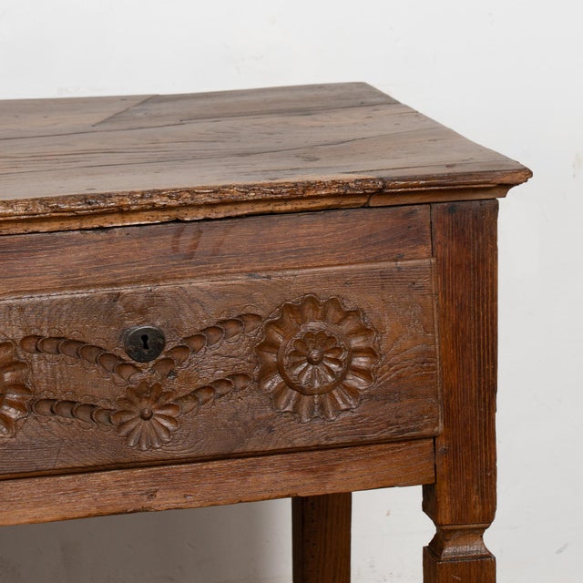 17th Century Portuguese Dark Oak Console With Three Carved Drawers For Sale - Image 10 of 12