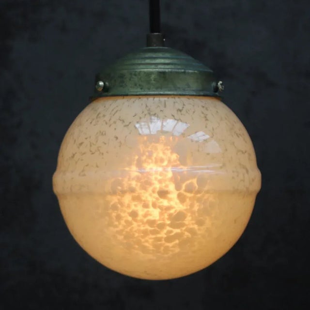 French Clichy Yellow Glass Pendant Lamp For Sale - Image 4 of 7