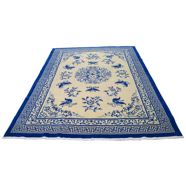 1960s Vintage Chinese Art Deco Hand Knotted Wool Rug, 9'6'' X 13'2'' For Sale - Image 5 of 6