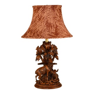 Vintage Black Forest Style Lamp With Two Deer For Sale