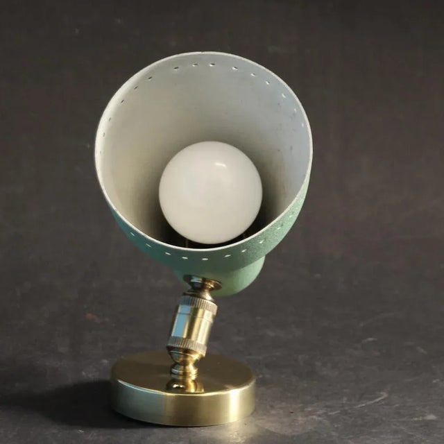 Metal Mid-Century Modern Brass and Green Adjustable Wall Lamp, 1950s For Sale - Image 7 of 11