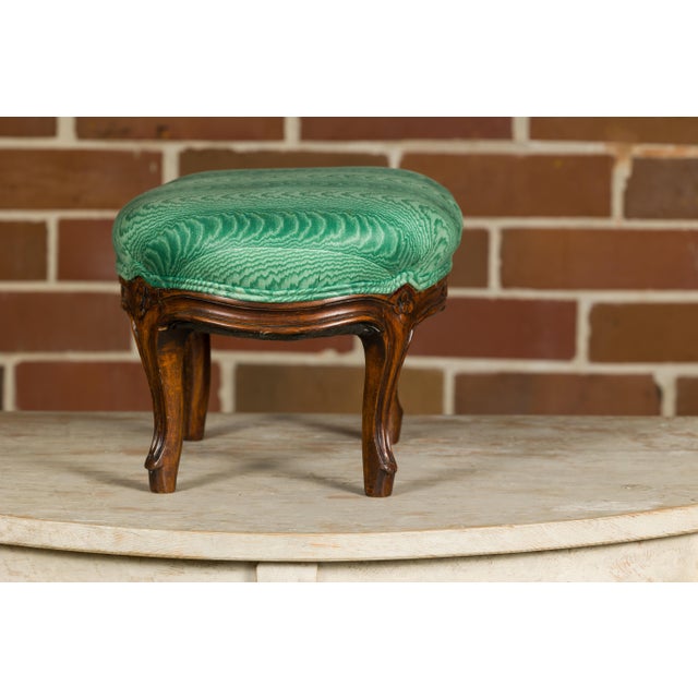 French Louis XV Style 19th Century Wooden Footstool with Carved Cabriole Legs For Sale - Image 12 of 12