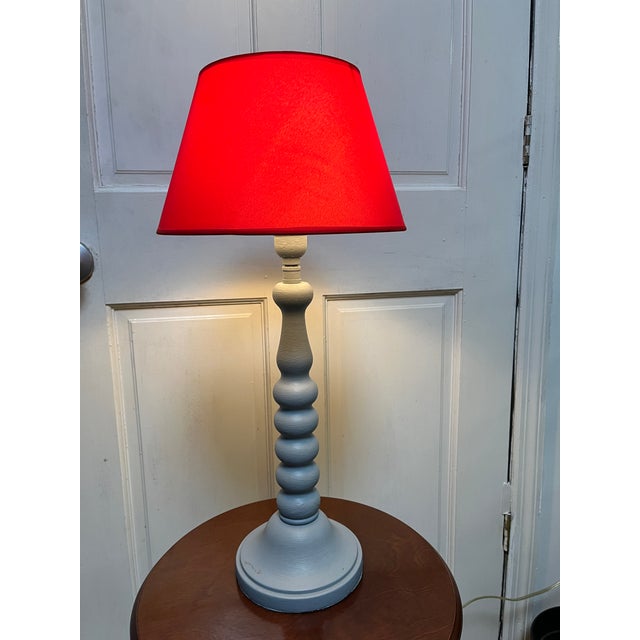 1990s Pop Art Red and Blue Wooden Table Lamp For Sale - Image 12 of 12