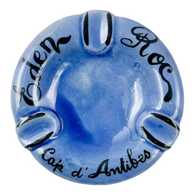 Vintage Hotel Eden Roc Cap d'Antibes Blue Ceramic Ashtray For Sale