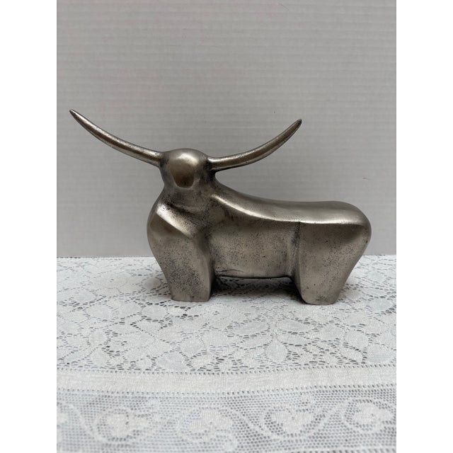 Sculptural Metal Bull Decor Accent For Sale - Image 4 of 6
