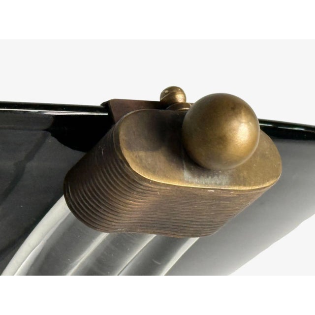 1930s Pair of Italian Modern, Black Murano Glass, Brass, Large Sconces, Italy, 1930s For Sale - Image 5 of 8