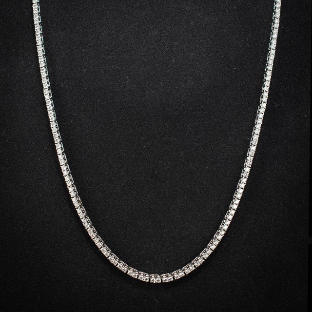 14k White Gold 7.37ct Round Diamond 4 Prongs Princess Chain Tennis Necklace For Sale In Houston - Image 6 of 8