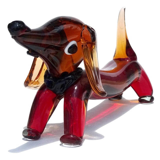Mid-Century Modern Murano Vintage Sommerso Red Orange Italian Art Glass Dachshund Puppy Dog Figure Sculpture For Sale - Image 3 of 11