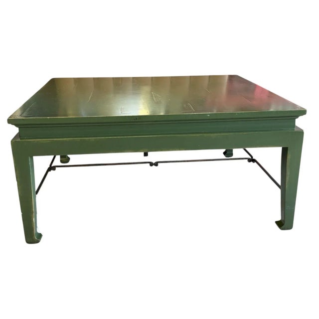 Wood Bausman Company Green Coffee Table Bench Made For Sale - Image 7 of 14